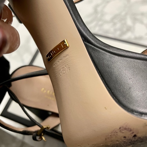 100% Authentic Gucci Black Calfskin GG Marmont Ankle Wrap Platform Sandals - Picture 9 of 12